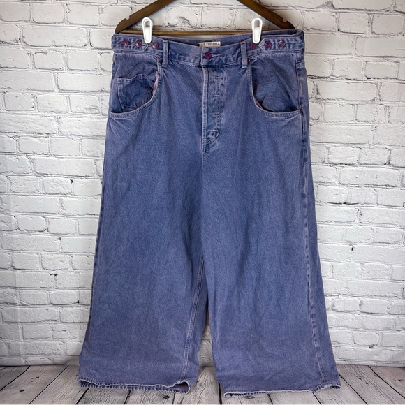 We The Free Jeans Women’s 32 Purple Electric Feels Dropped Wide Leg 100% Cotton - Picture 1 of 15